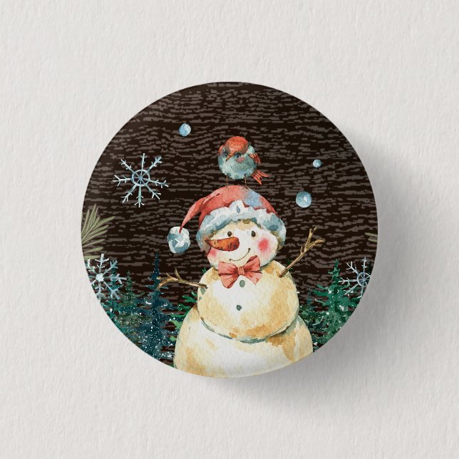 Niedlicher Schneemann & Waldtiere Weihnachtsrundga Button (Vorderseite)