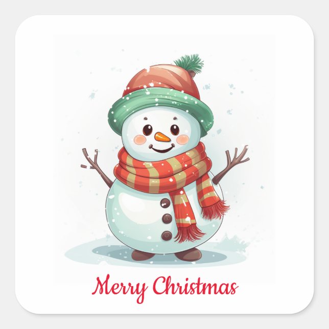 Niedlicher Schneemann Weihnachten Quadratischer Aufkleber (Vorderseite)
