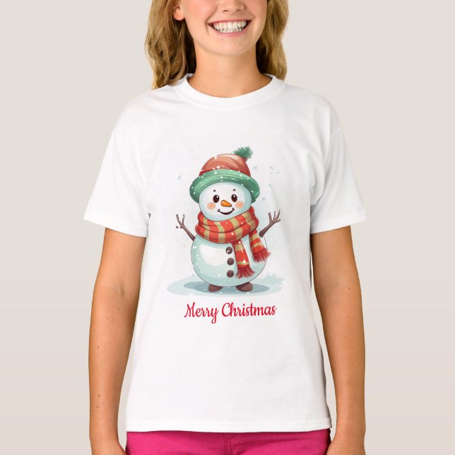 Niedlicher Schneemann Weihnachten T-Shirt (Vorderseite)