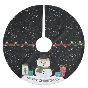 Niedlicher Schneemann Weihnachten Weiß & Schwarz Polyester Weihnachtsbaumdecke