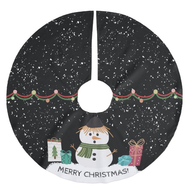 Niedlicher Schneemann Weihnachten Weiß & Schwarz Polyester Weihnachtsbaumdecke (Vorderseite)
