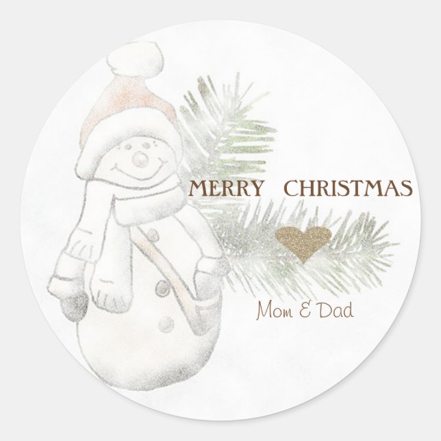 Niedlicher Schneemann, Weihnachtsmannmütze, Golden Runder Aufkleber (Vorderseite)