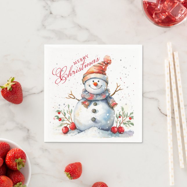 Niedlicher Schneemann Winter Wasserfarbe Frohe Wei Serviette (Beispiel)
