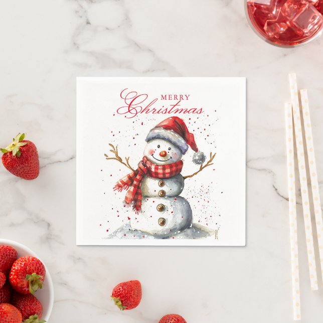 Niedlicher Schneemann Winter Wasserfarbe Frohe Wei Serviette (Beispiel)