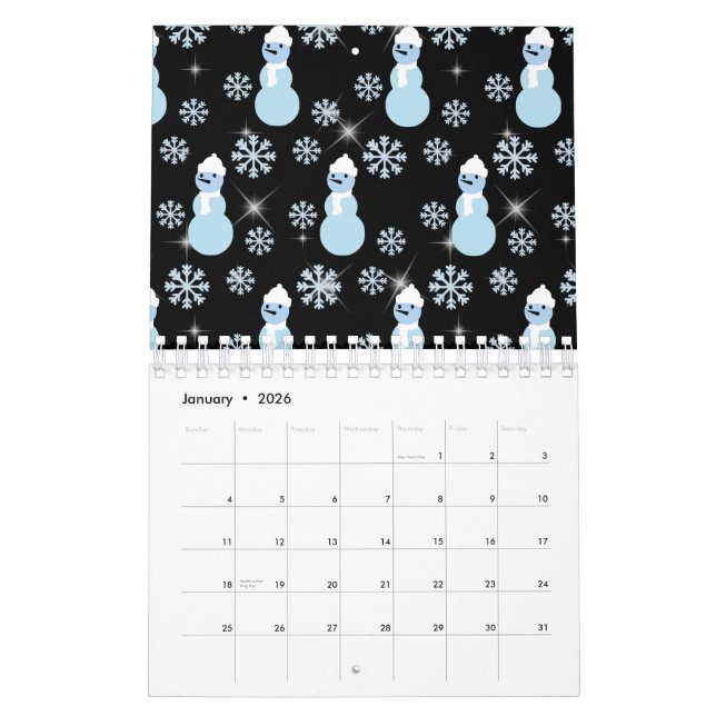 Niedlicher Schneemann Winterschneeflocken Glitzern Kalender (Jan 2026)