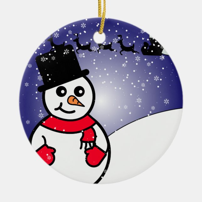 Niedlicher Schneemann Winterurlaub Weihnachten Keramik Ornament (Vorne)