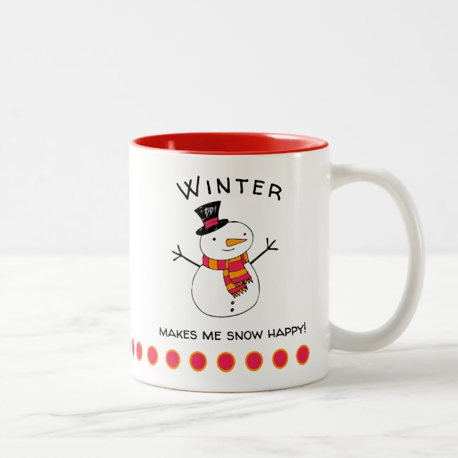 Niedlicher SchneemannWinter macht mich glücklich!  Zweifarbige Tasse (Rechts)