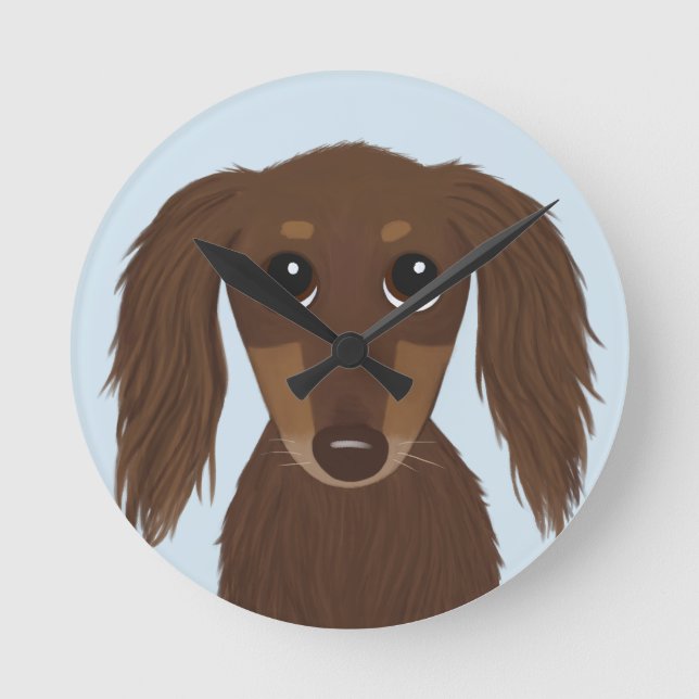 Niedlicher Schokolade Braune Dackel Hund Runde Wanduhr (Vorderseite)