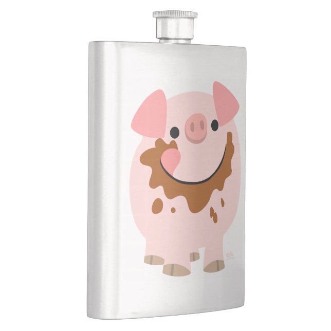 Niedlicher Schokolade Cartoon Schwein Klassischer  Flachmann (Rechts)