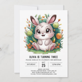 Niedlicher schöner Bunny Digital Geburtstag Einladung