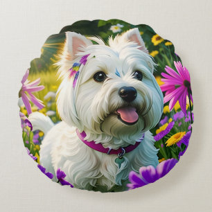 Niedlicher schöner Westie Terrier Welpe Hund zwei Rundes Kissen