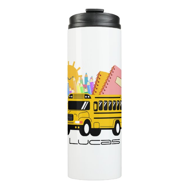 Niedlicher Schulbus zurück zur Schule Personalisie Thermosbecher (Vorderseite)