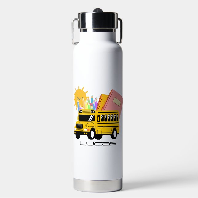 Niedlicher Schulbus zurück zur Schule Personalisie Trinkflasche (Vorderseite)
