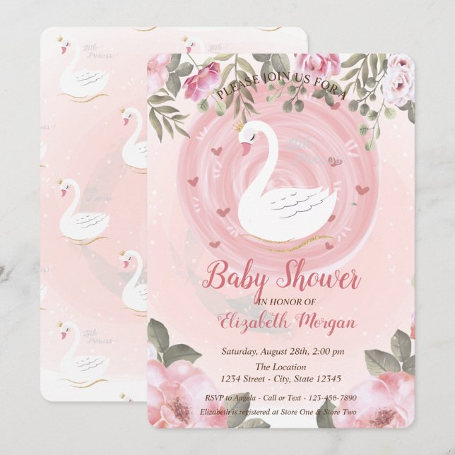Niedlicher Schwan, Blumenkinderdusche Einladung (Vorne/Hinten)