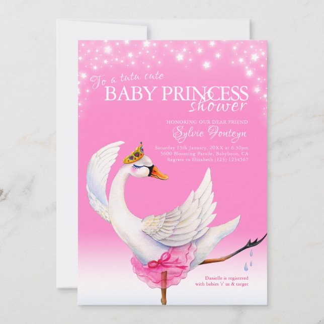 Niedlicher Schwan See Rosa Ballett Babydusche Einl Einladung (Rückseite)