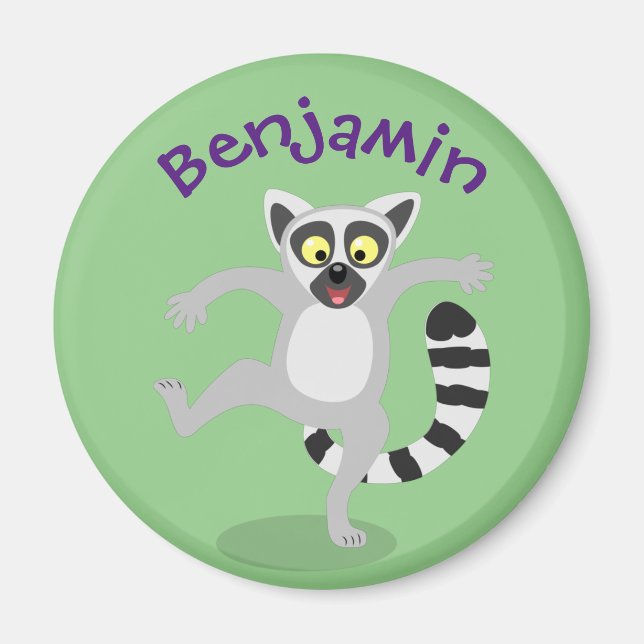 Niedlicher Schwanz-Lemur Cartoon-Abbildung Magnet (Vorne)
