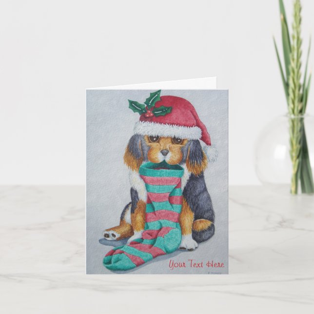 niedlicher, schwarz-brauner Welpe, zu Weihnachten  (Vorderseite)