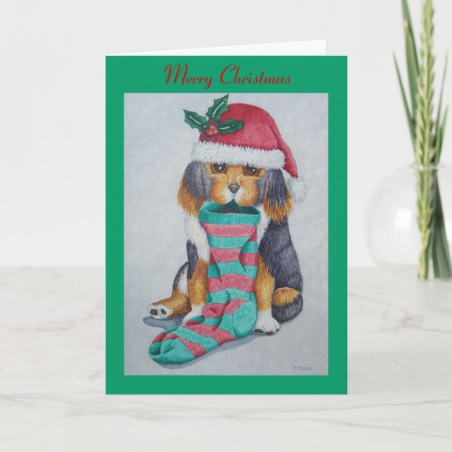 niedlicher, schwarz-brauner Welpe, zu Weihnachten  (Vorderseite)