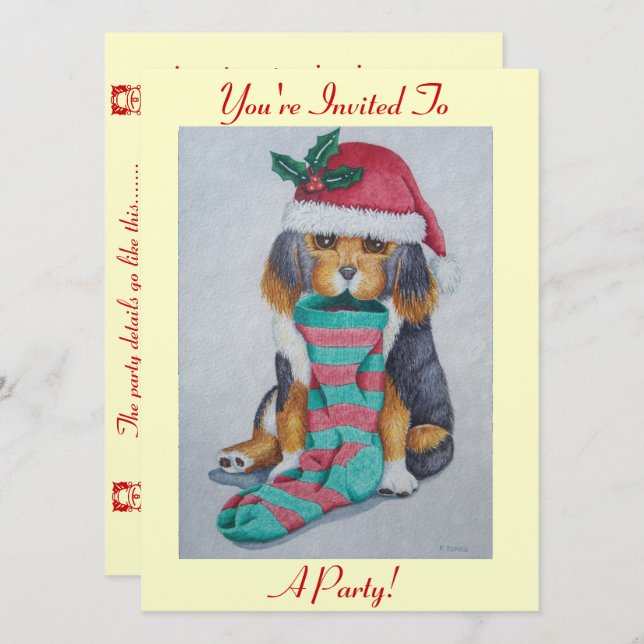 niedlicher, schwarz-brauner Welpe, zu Weihnachten  Einladung (Vorne/Hinten)