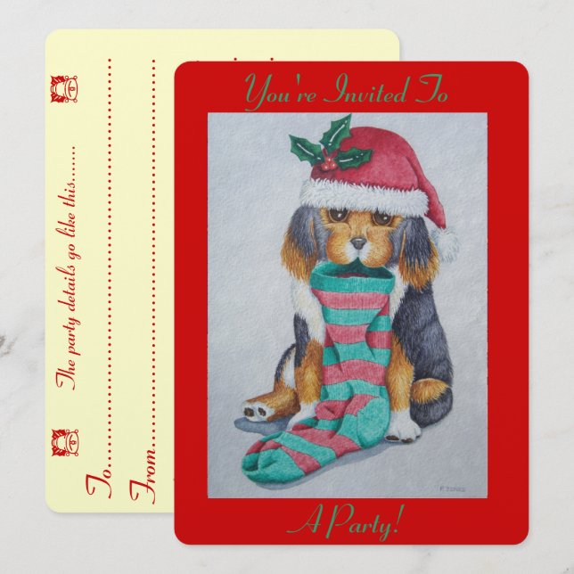 niedlicher, schwarz-brauner Welpe, zu Weihnachten  Einladung (Vorne/Hinten)