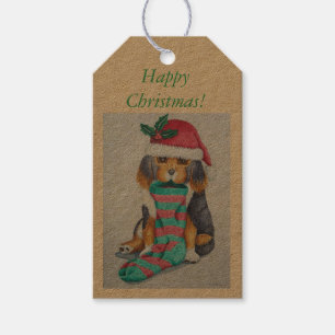niedlicher, schwarz-brauner Welpe, zu Weihnachten Geschenkanhänger