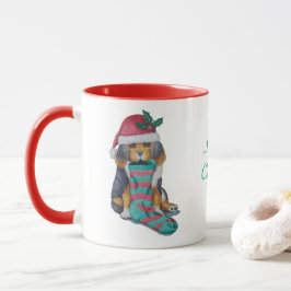 niedlicher, schwarz-brauner Welpe, zu Weihnachten  Tasse