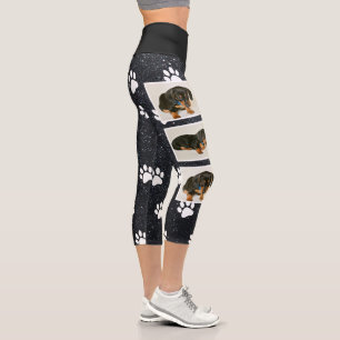 Niedlicher Schwarz-Glitzer-Hund-Collage-Pawprint Capri Leggings