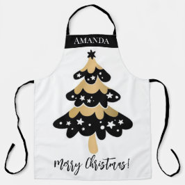 Niedlicher Schwarz-Gold-Weihnachtsbaum Custom Schürze