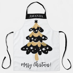 Niedlicher Schwarz-Gold-Weihnachtsbaum Custom Schürze