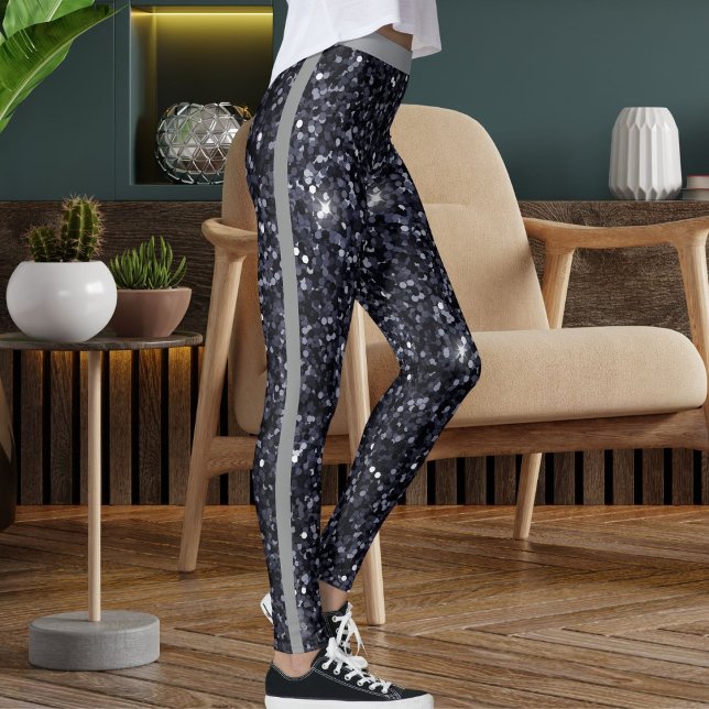 Niedlicher Schwarz-Grau-Sparkle-Glitzer-Muster Str Leggings (Von Creator hochgeladen)