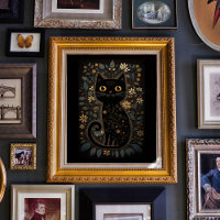 Niedlicher Schwarz-Katze-Folk-Kunstdrucken Downloa