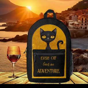 Niedlicher Schwarz-Katzenleder-Look Bedruckter Rucksack