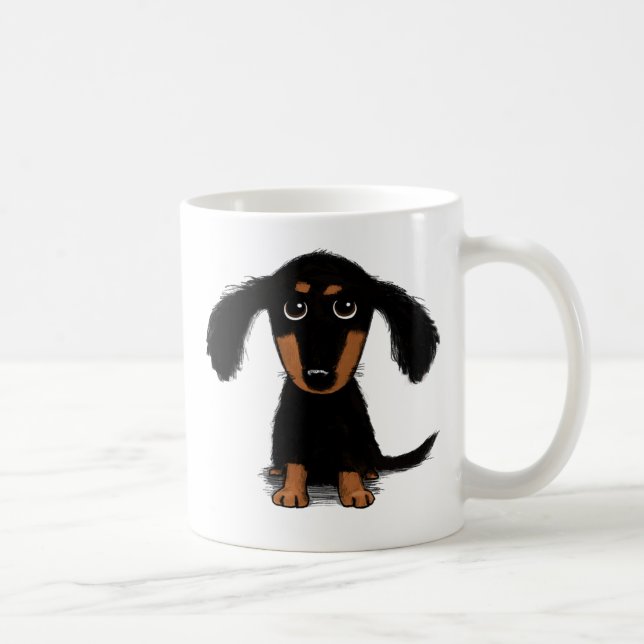 Niedlicher Schwarz-Tan-Langhaarige Dackel Welpenhu Kaffeetasse (Rechts)