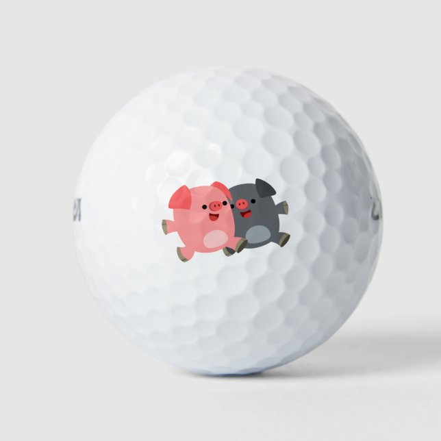 Niedlicher Schwarz-Weiß-Cartoon Golfball (Vorderseite)