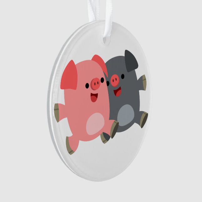 Niedlicher Schwarz-Weiß-Cartoon Schweine Acrylschm Ornament (Vorderseite)