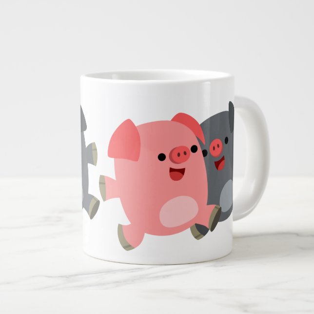 Niedlicher Schwarz-Weiß-Cartoon Schweine Jumbo-Tas Jumbo-Tasse (Vorderseite Rechts)