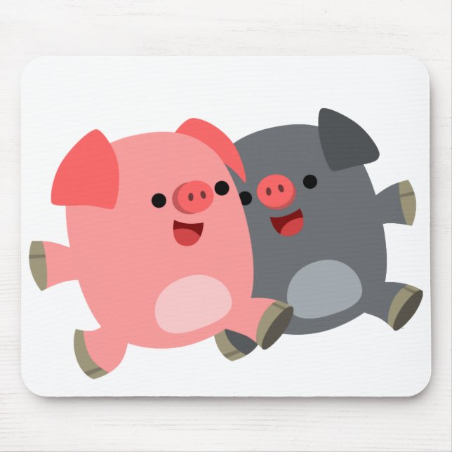 Niedlicher Schwarz-Weiß-Cartoon Schweine Mousepad (Vorne)