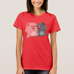 Niedlicher Schwarz-Weiß-Cartoon Schweine T - Shirt