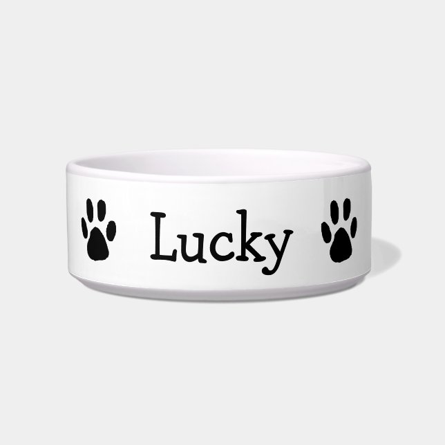 Niedlicher Schwarz-Weiß-Paw-Druck Katze Hund Napf (Vorderseite)