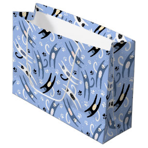 Niedlicher Schwarz-weißer blauer Cartoon Cat Patte Große Geschenktüte