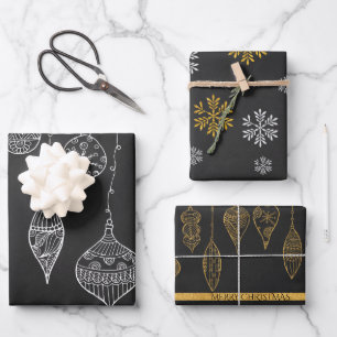 Niedlicher Schwarz-weißer Goldbaum Geschenkpapier Set