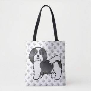 Niedlicher, schwarz-weißer Havanese Cartoon Dog & Tasche