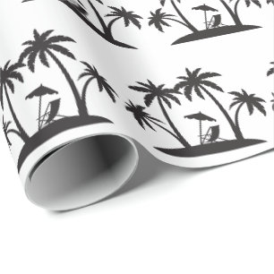 Niedlicher, Schwarz-weißer Palmenstrand Party Geschenkpapier