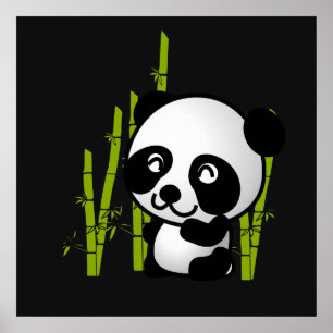 Niedlicher schwarz-weißer Panda-Bär in einem Bambu Poster