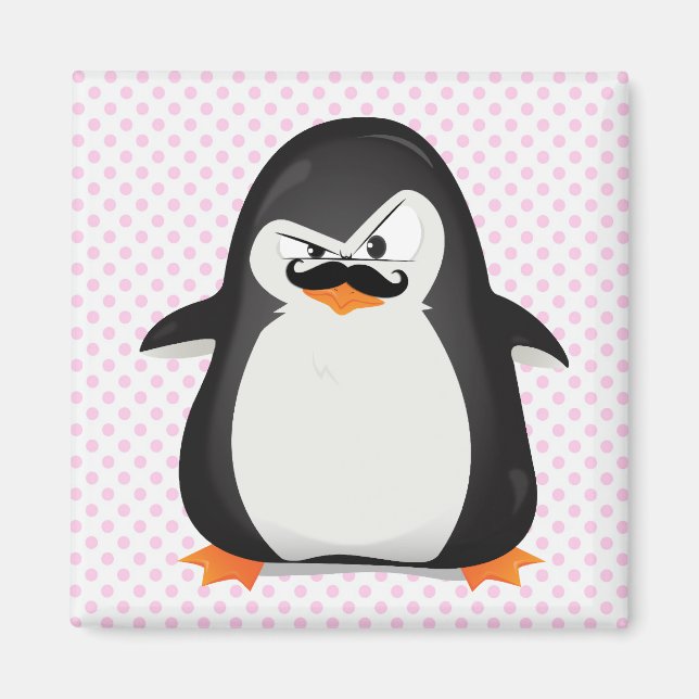 Niedlicher Schwarz-weißer Pinguin und Funny Mustac Magnet (Vorne)