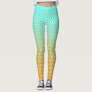 NIEDLICHER schwarz-weißer Polka-Dot auf Türkis/Gol Leggings