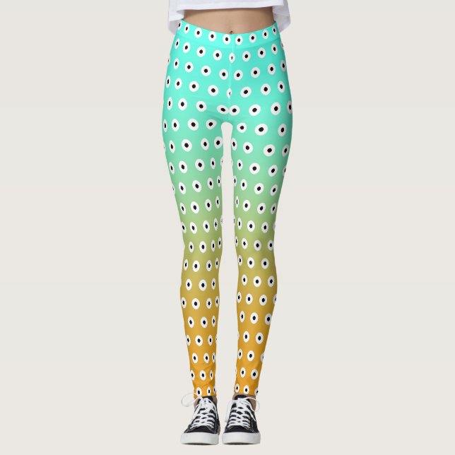 NIEDLICHER schwarz-weißer Polka-Dot auf Türkis/Gol Leggings (Vorderseite)