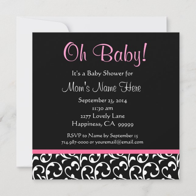 Niedlicher Schwarz-weißer rosa Schwenk Print Baby  Einladung (Vorderseite)