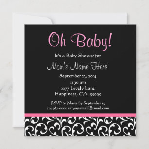 Niedlicher Schwarz-weißer rosa Schwenk Print Baby  Einladung
