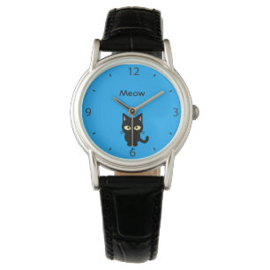 Niedlicher schwarze Katze Meow-Cartoon Armbanduhr